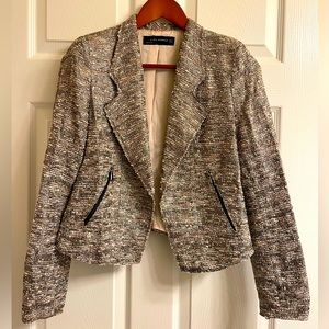 Zara Woman Cropped Blazer, Metallic silver thread, zipper detail, Sz M.